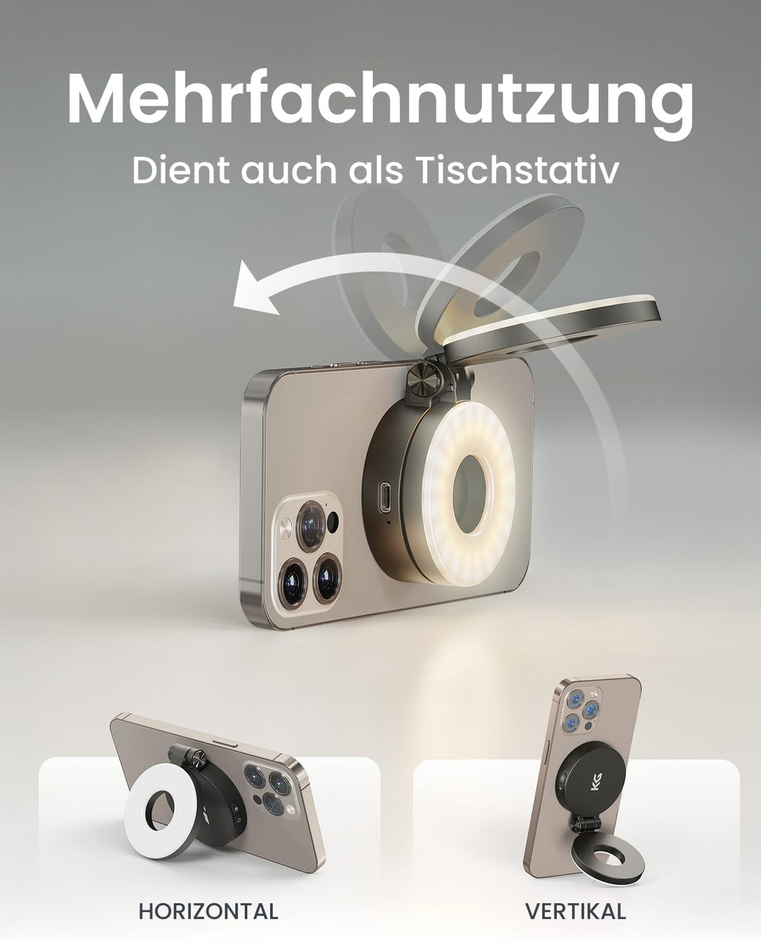 KraftGeek Magnetische Selfie Licht Kompatibel mit Magsafe, Tragbares LED Handy Licht für iPhone/Andr