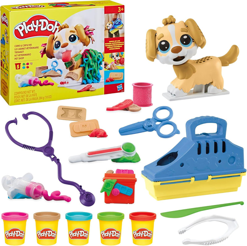 Play-Doh F3639 Tierarzt Spielset mit Spielzeughund, Tragebox, 10 Knetwerkzeugen und 5 Farben, Mehrfa