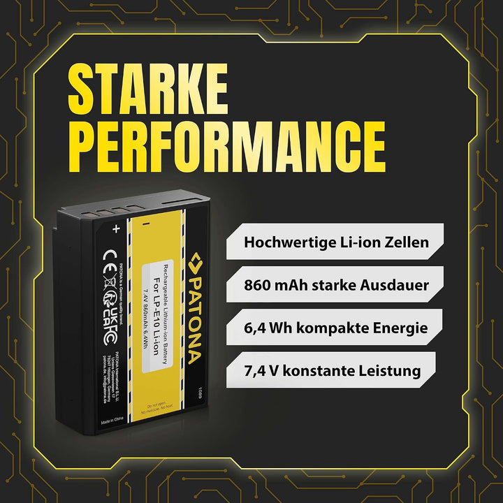 PATONA 2X Akku Ersatz für Canon LP-E10 LPE10 Battery Pack 860mAh 7.4V | Ersatzakku für EOS 1100D 120