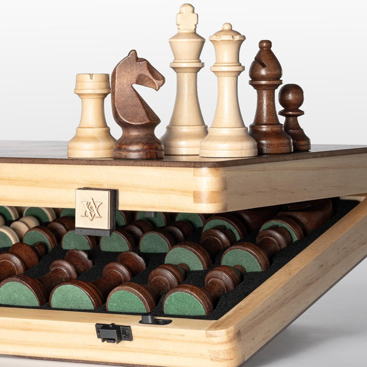Magnetisches Schach-Set aus Holz, 38,1 cm, klappbares Brett, 7,6 cm, Königshöhe Deutscher Ritter Sta