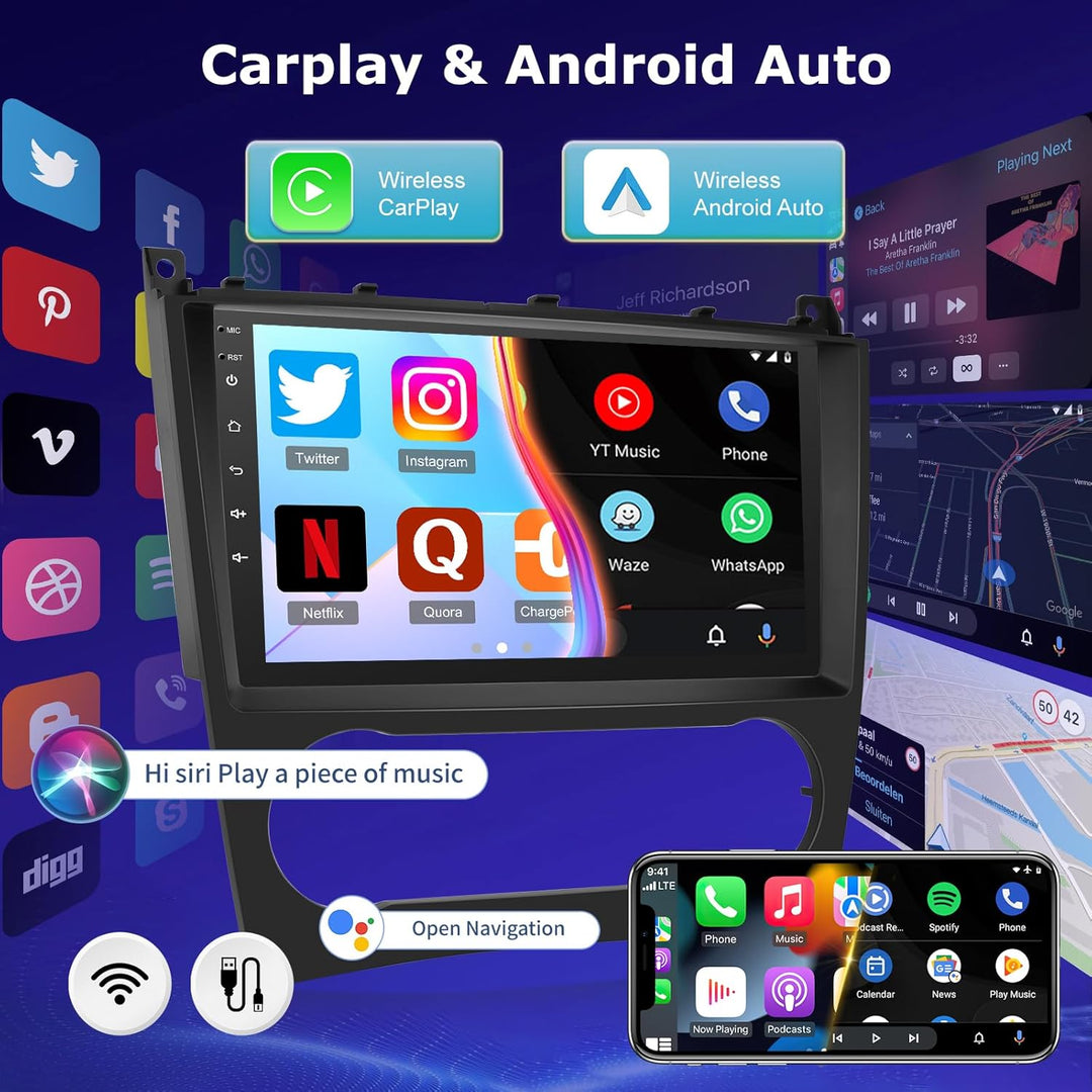Android 4G+64G Autoradio für Mercedes Benz C/GLK Klasse W203 W209 C180 C200 2005-2009, 9 Zoll Touchs