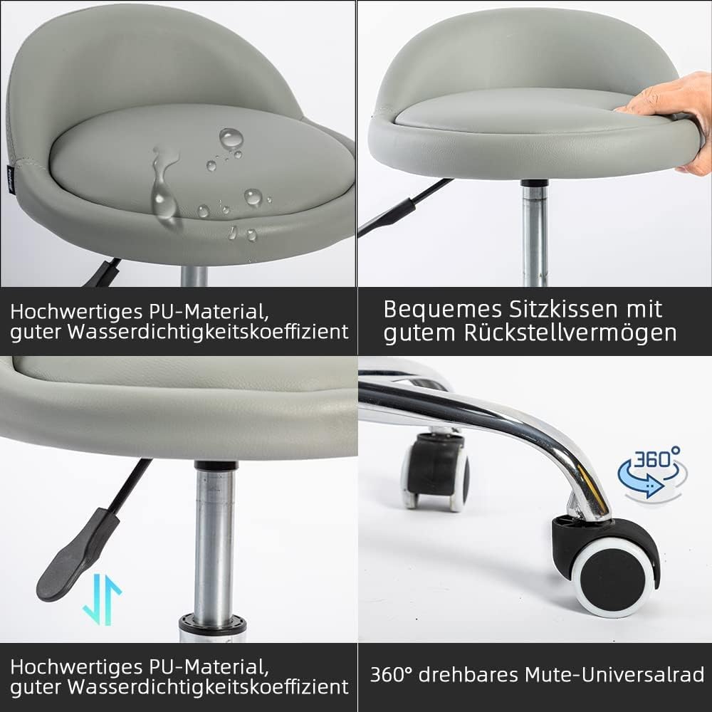 Mingone Rollhocker Praxishocker mit Rollen Bürohocker Höhenverstellbar Drehhocker 360° Arbeitshocker
