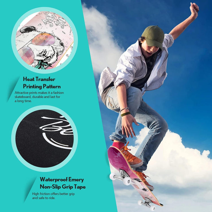 BELEEV Skateboard 31x8 Zoll Komplette Cruiser Skateboard für Kinder Jugendliche Erwachsene, 7-Lagige
