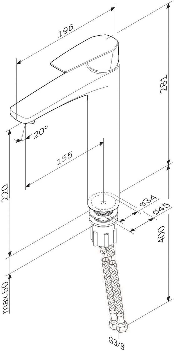 AM.PM GEM FGA92200 Wassersparende Waschtischarmatur Hoch, kratzfester Wasserhahn für Badezimmer, mit