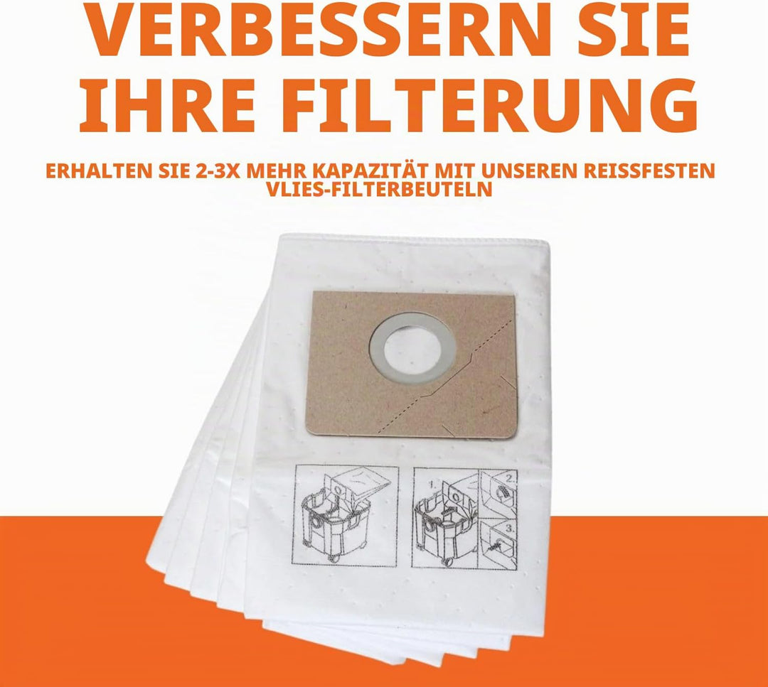 FEIN 31345062010 Vliesfiltersack für Dustex 35L, 5 Stück, Beige, Weiss