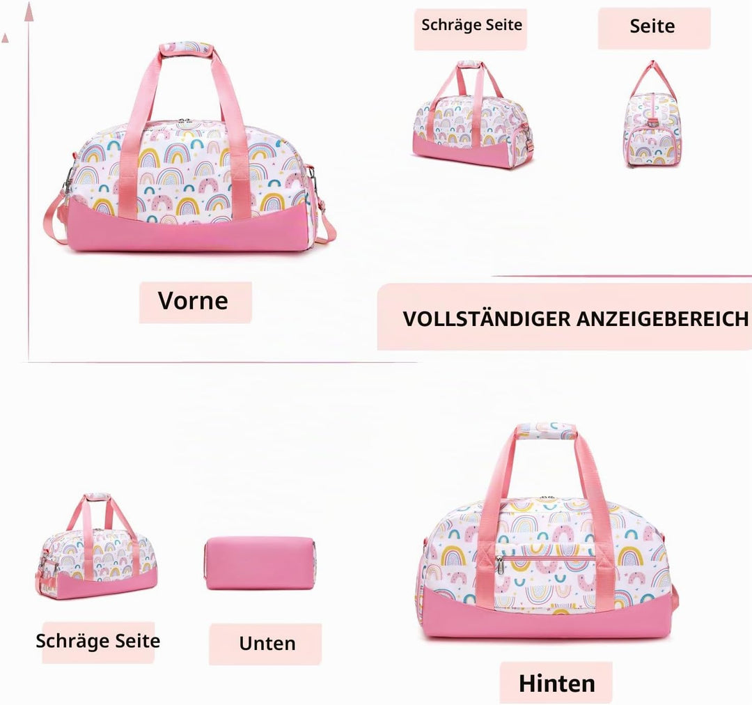 Lmwzh Kinder Sporttasche Reisetasche mitSchuhfach Turnbeutel wasserdichte Schwimmtasche(Regenbogenfa