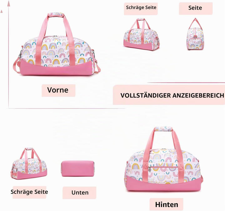 Lmwzh Kinder Sporttasche Reisetasche mitSchuhfach Turnbeutel wasserdichte Schwimmtasche(Regenbogenfa