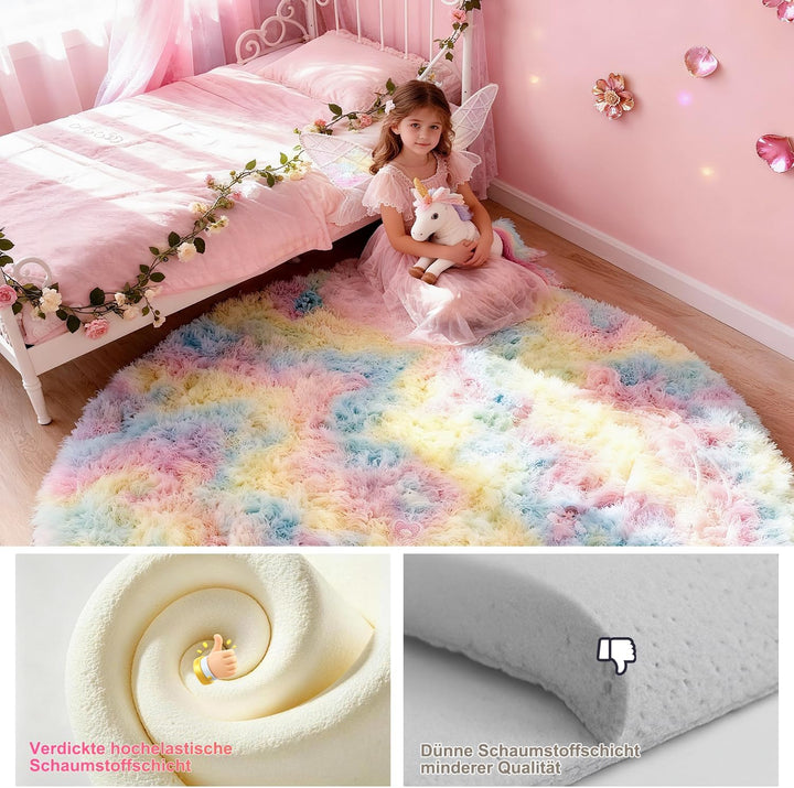 ROHATIM Schlafzimmer Plüsch Teppich Rund,Flauschiger Teppich für Wohnzimmer,modernes Wohnzimmer,Mädc