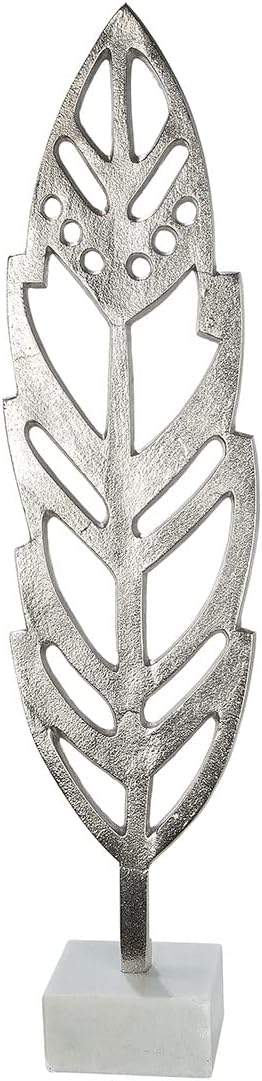GILDE Deko Objekt Skulptur Feder aus Aluminium - auf Marmor Fuss - Höhe 48 cm Höhe 48 cm Silberfarbe