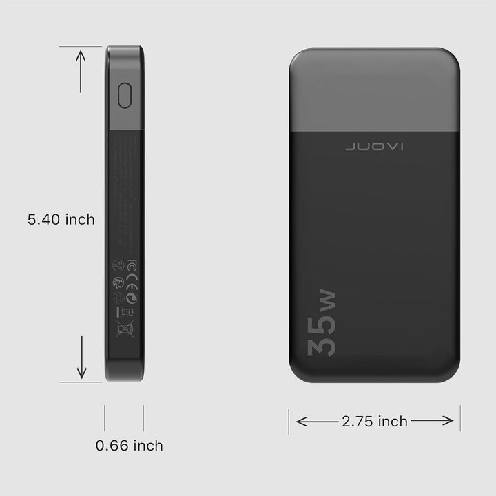 JUOVI Tragbare Powerbank 10000 mAh 35 W Schnellladung Tragbares Ladegerät mit PD 3.0 QC 4.0, 2 Typ-C