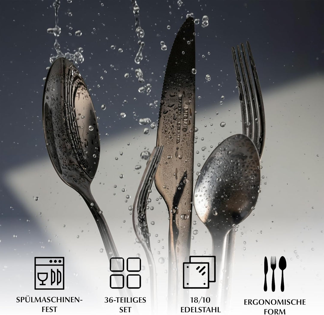 MIAMIO – Besteck Set für 6 Personen / 36-teilig Besteckset mit Messer, Gabel, Löffel, 18/10 Edelstah