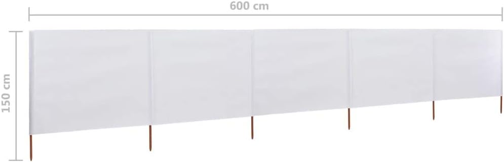 Rantry Windschutz mit 5 Paneelen, Stoff, Weiss, Sand, 600 x 120 cm, Zelt, Camping, Sonnenschutz, Pri