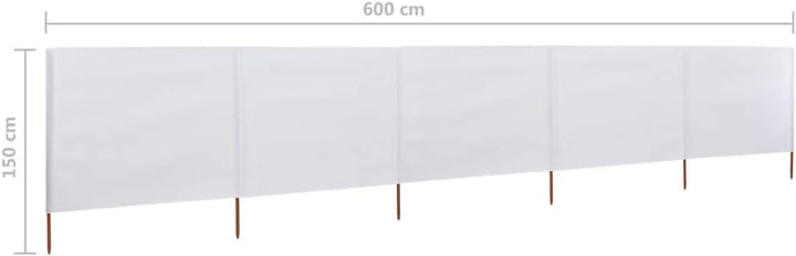 Rantry Windschutz mit 5 Paneelen, Stoff, Weiss, Sand, 600 x 120 cm, Zelt, Camping, Sonnenschutz, Pri