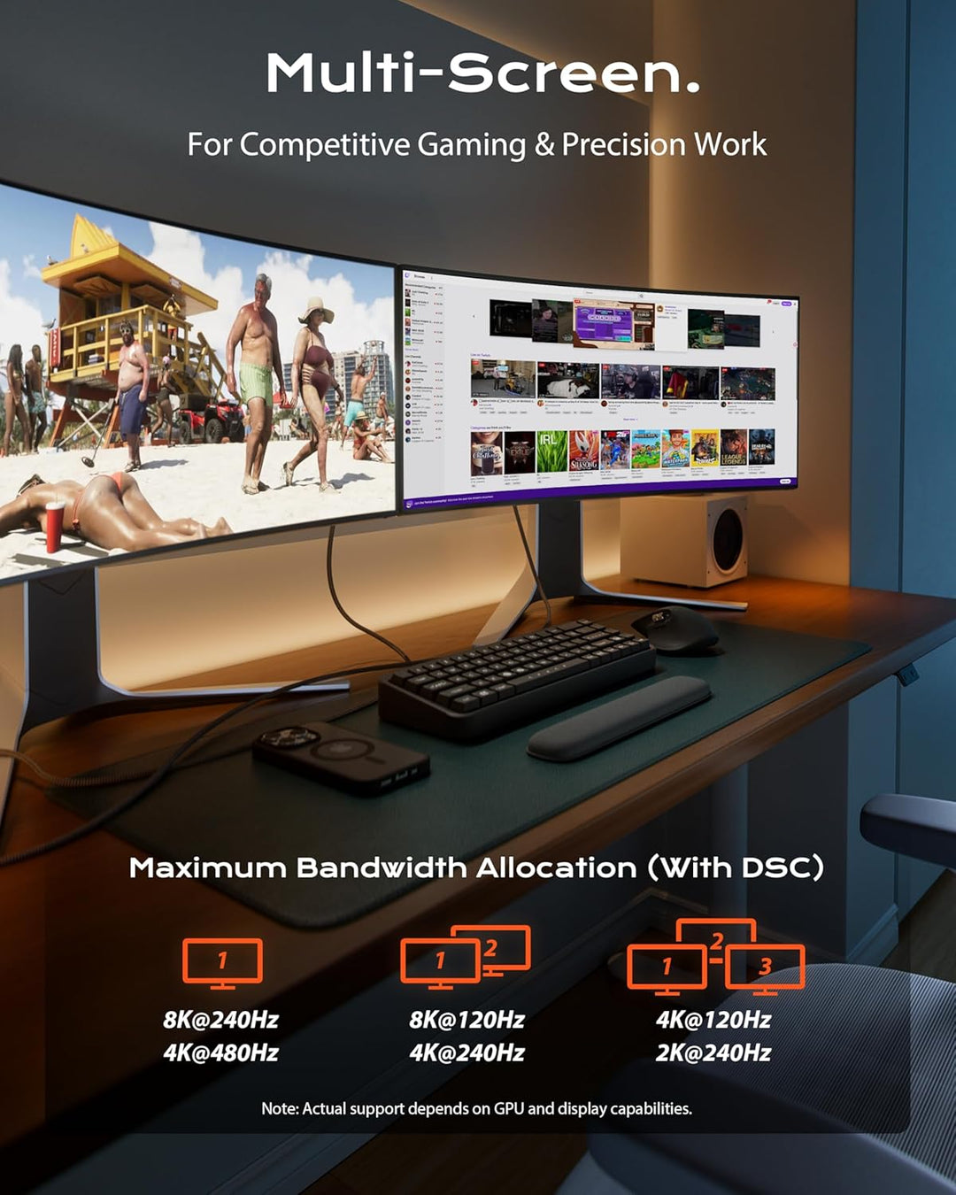 Stouchi DisplayPort Kabel 2.1 0.5M | VESA Zertifiziert | 80 Gbit/s [16K@60Hz | 8K@240Hz | 4K@540Hz]