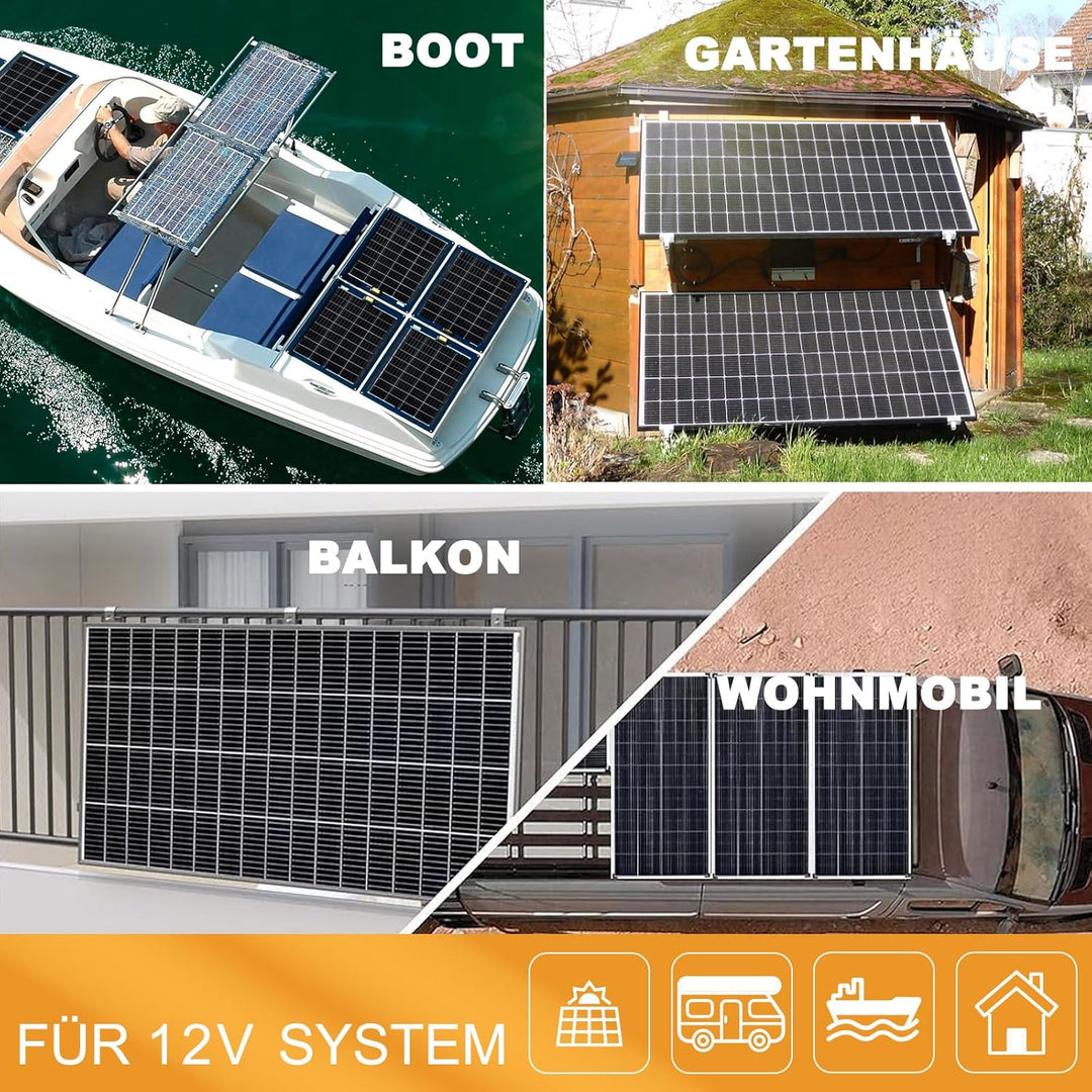enjoy solar® Monokristallines Solar panel deal für Wohnmobil, Gartenhäuse, Boot (Mono 170W), Mono 17
