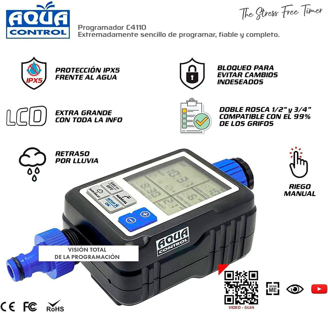 Aqua Control C4110 Digitale Bewässerung mit Widescreen Display, Extrem Einfach. Full Vision 2 Progra