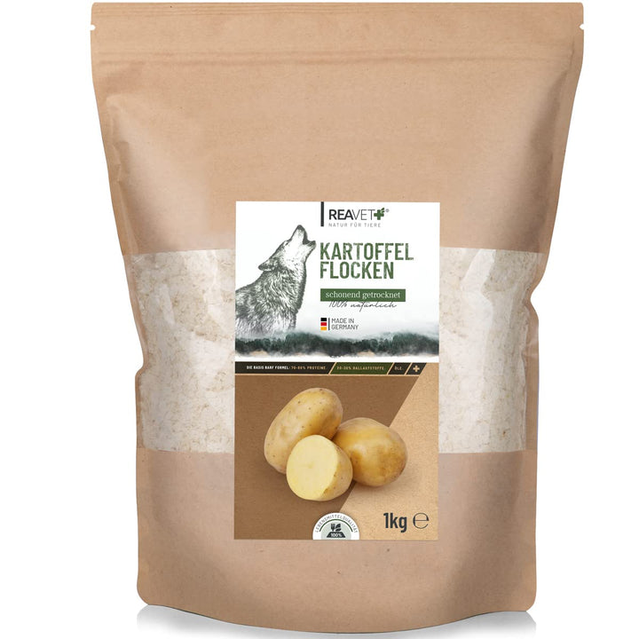 ReaVET Kartoffelflocken Hund 1kg, Kartoffelflocken Hunde, Gemüseflocken Hunde getreidefrei, Gemüsefl