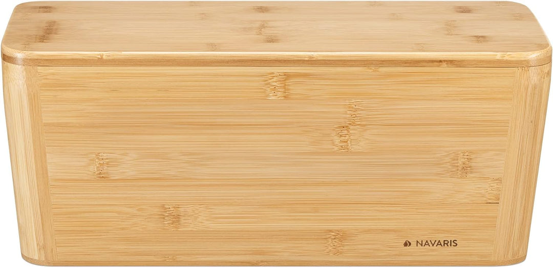 Navaris Bambus Kabelbox mit Deckel - Organizer für Kabel 39x16x16cm - Kabeldose Ordnung - Box Kabela