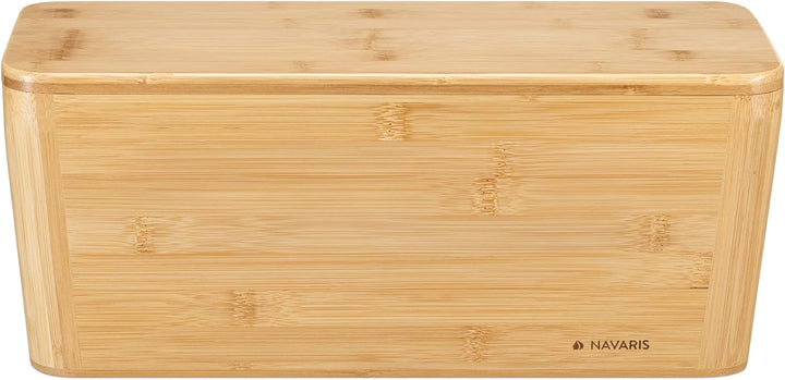 Navaris Bambus Kabelbox mit Deckel - Organizer für Kabel 39x16x16cm - Kabeldose Ordnung - Box Kabela