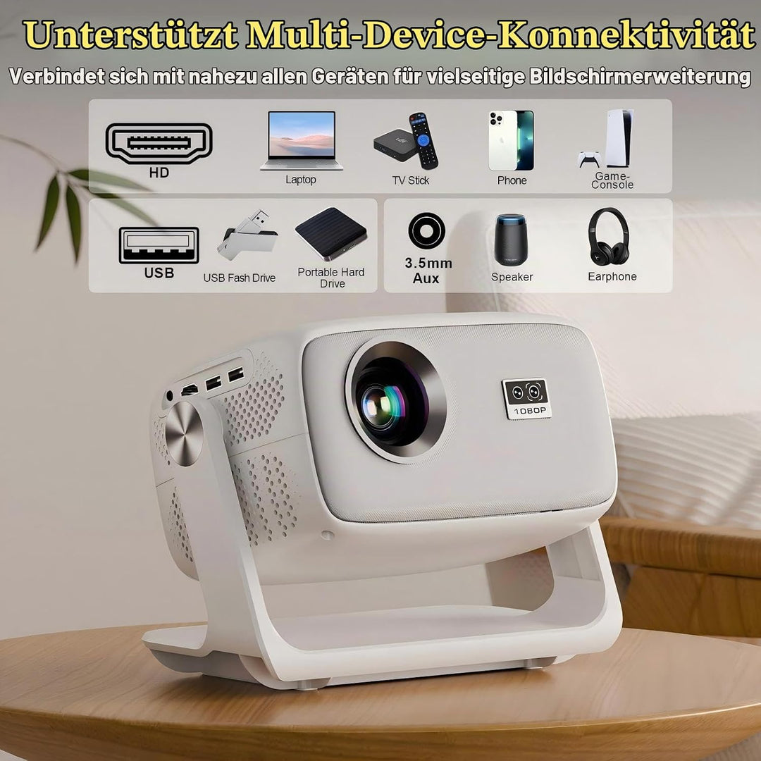 Beamer 1080P, Projektor Heimkino 16000L mit Bluetooth 5.2＆WiFi 5G, Elektrische Fokus Projector Unter