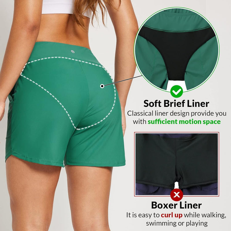 BALEAF Damen Badeshorts Bauchkontrolle UPF50+ Badehose Schnell Trocknend Schwimmhose Hohe Taille Boa