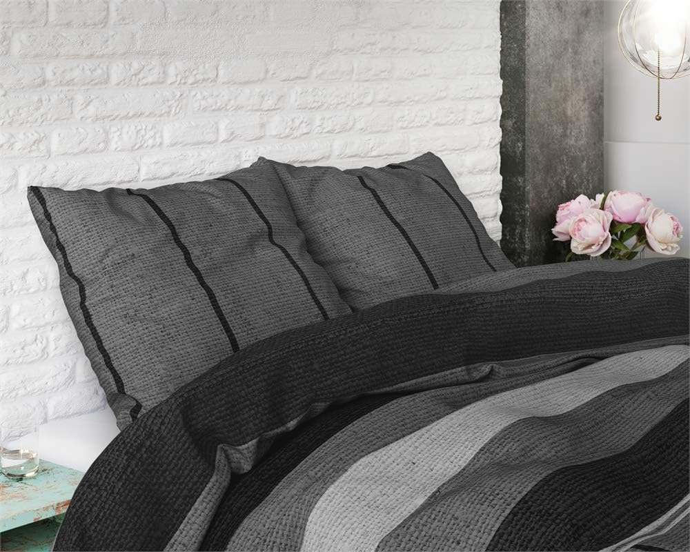 Sleeptime Bettwäsche Baumwolle, Grau, Kees, 200cm x 220cm, Mit 2 Kissenbezüge 60cm x 70cm 200 x 220