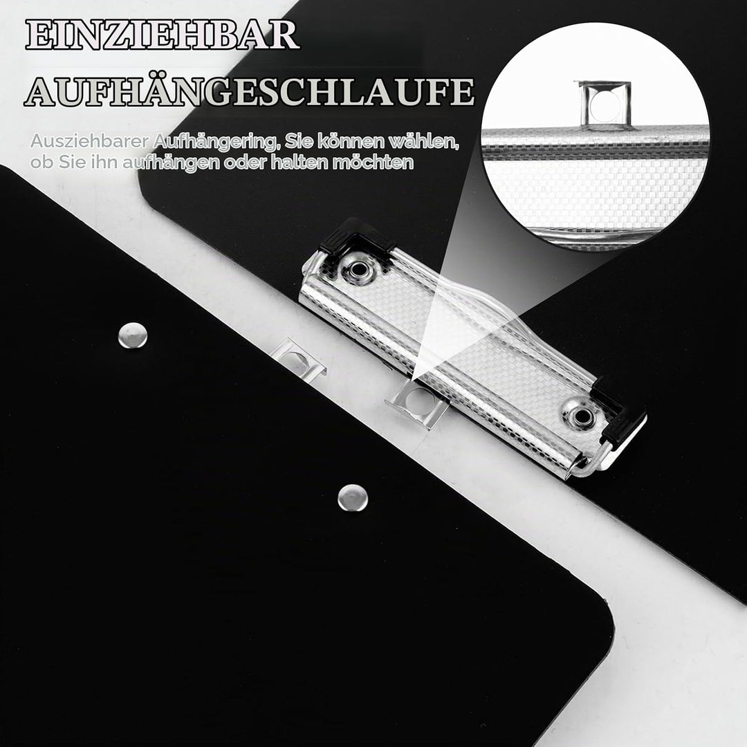 10er A4 Klemmbrett mit Klemmen, Clipboard A4, Schwarz Klemmbretter mit Loch, Schreibbrett für Geschä
