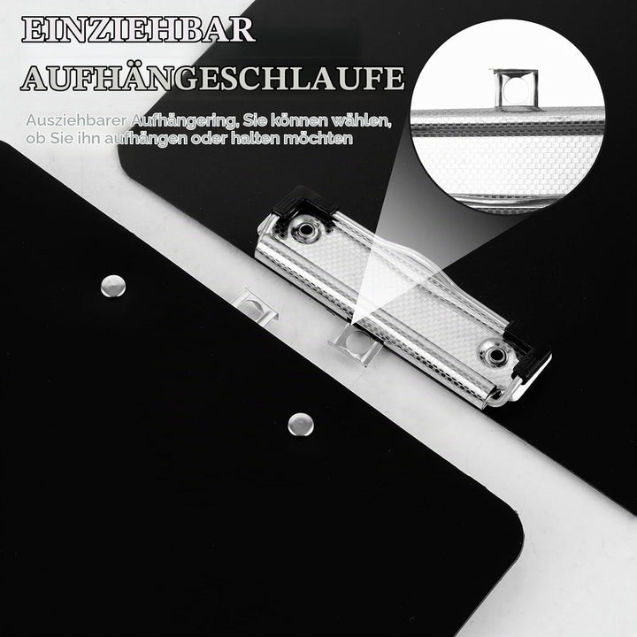 10er A4 Klemmbrett mit Klemmen, Clipboard A4, Schwarz Klemmbretter mit Loch, Schreibbrett für Geschä