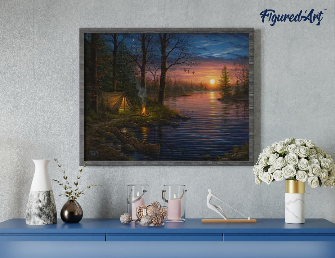 Figured'Art Malen Nach Zahlen Erwachsene Mit Rahmen Zelten am Fluss - Paint by Numbers Basteln DIY B