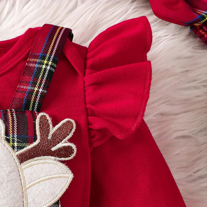Baby Mädchen Weihnachtskleidung Langarm Strampler Hosenträger Plaid Rock Set Neugeborenen Outfit 0-3
