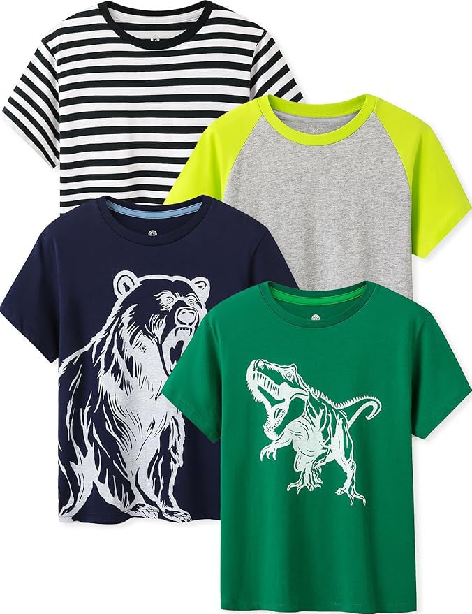 LAPASA Kinder T Shirt 100% Baumwolle 4er Pack Unisex 3-13 Jahre/ 95-165 Jungen Jungs Sport Tshirt K0