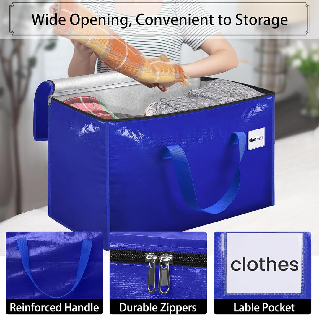 Withosent 100L Aufbewahrungstasche Gross Gewebt, 6er Wasserdicht Umzugstaschen mit Reissverschluss u