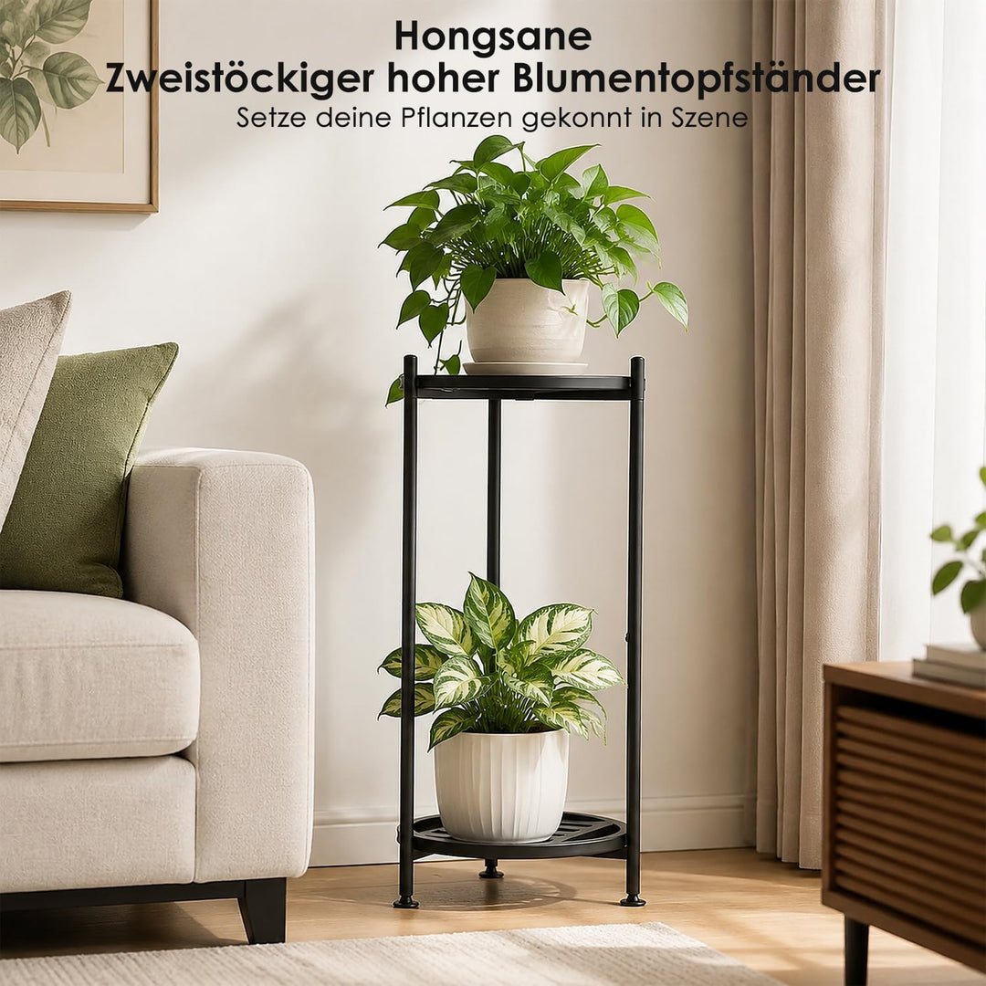 Pflanzenständer Indoor Outdoor,2 Etagen rund Metall Blumenständer,75 cm hoch rostfest Blumenhocker,s