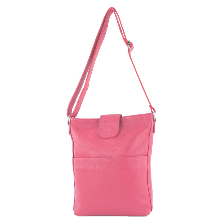 modamoda de - T224 - ital. Umhängetasche Schultertasche Medium aus Leder Bubble Gum, Bubble Gum