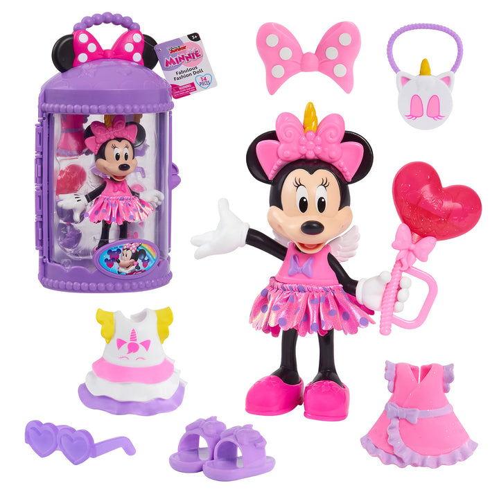 Just Play Minnie Mouse Fashion Doll Puppe with Case Unicorn Modern, Modern