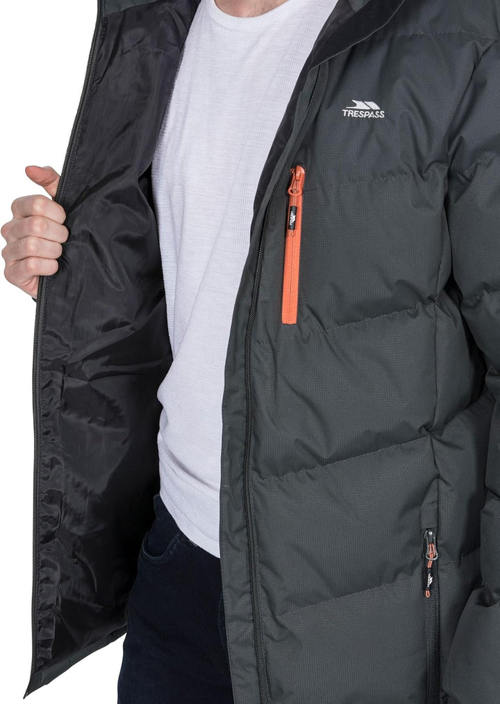 Trespass Herren Blustery Warme Gepolsterte Wasserdichte Regenjacke Mit Abnehmbarer Kapuze 3XL Ash, 3