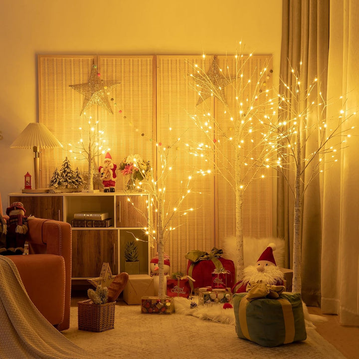 COSTWAY 150cm LED Lichterbaum, Birkenbaum mit warmweissen LED-Leuchten, künstlicher Weihnachtsbaum,