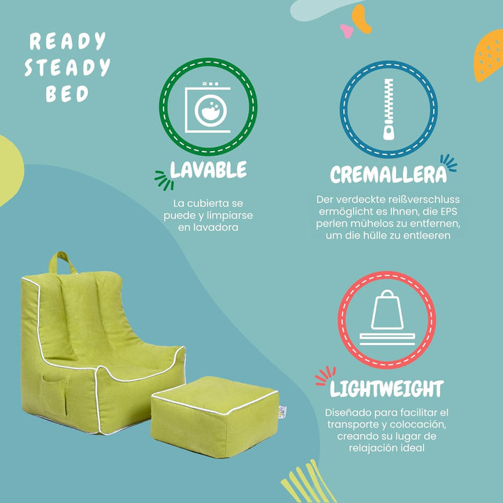 Ready Steady Bed sitzsack Kinder mit Fusshocker - Kinder Sessel mit füllung - Kindersessel Mädchen u