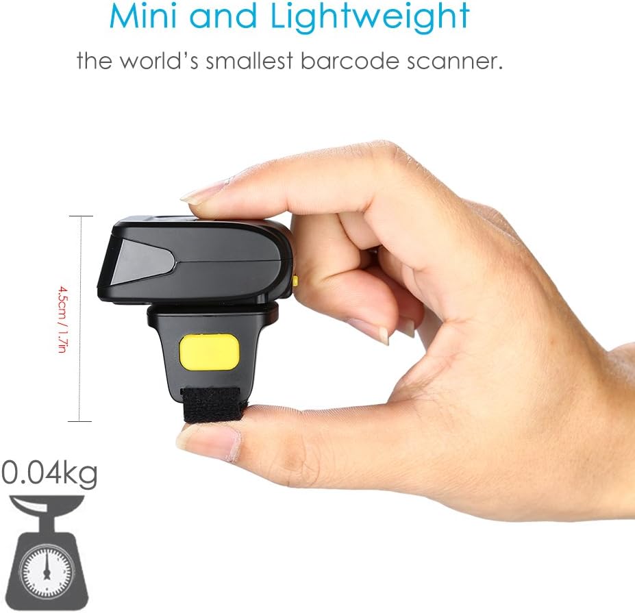 Eyoyo Ring 1D 2D QR-Barcode-Scanner, tragbarer drahtloser Finger-Mini-Barcode-Leser Kompatibel mit W