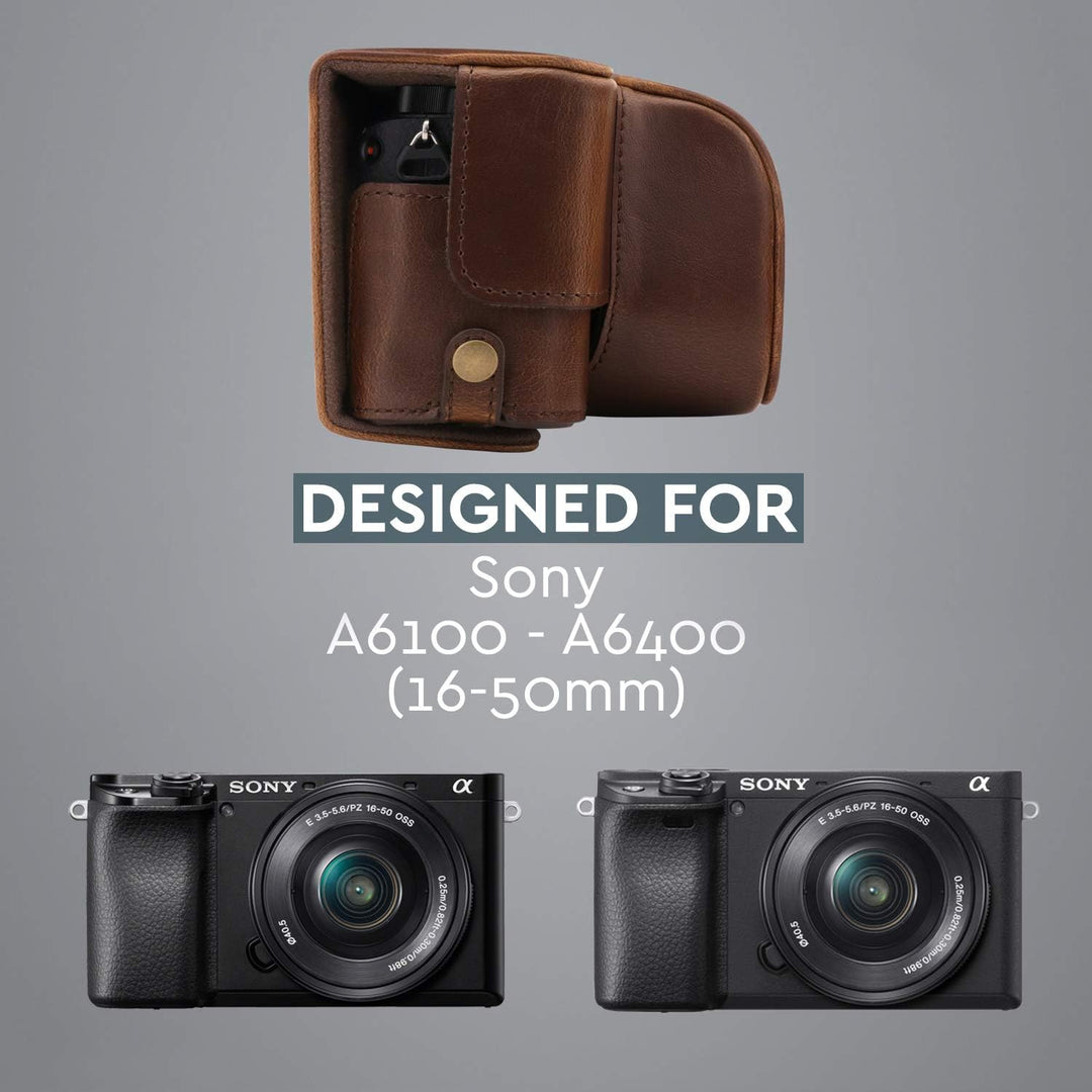MegaGear MG1652 Ever Ready Kameratasche für Sony Alpha A6100, A6400 (16–50 mm) Braun, Braun