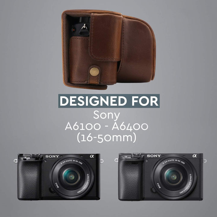 MegaGear MG1652 Ever Ready Kameratasche für Sony Alpha A6100, A6400 (16–50 mm) Braun, Braun