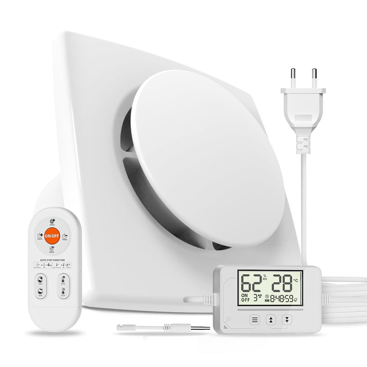 Abluftventilator mit Feuchtigkeitssensor & Temperatursensor, 3 Stufen, Fernbedienung, Timer & 24h-Mo