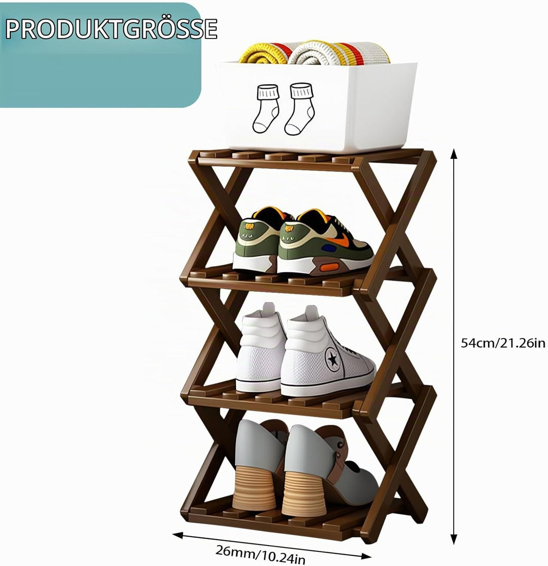 Vertikales Schuhregal Klein, 4 Ebenen Faltbares Vertikales Schmales 54x26 cm Faltbares Bambus Schuhr