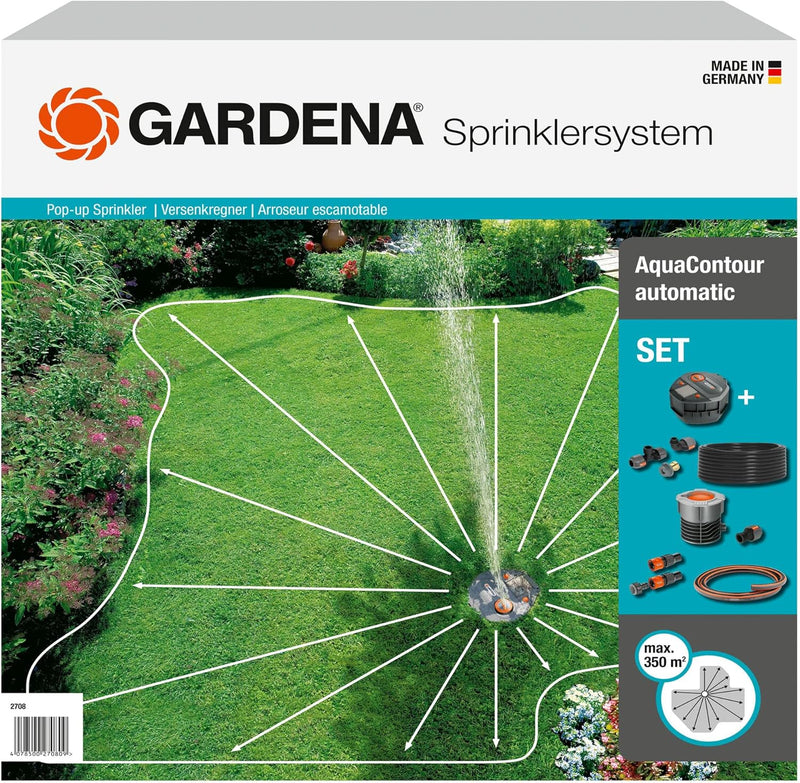 Gardena Sprinklersystem Komplett-Set mit Vielflächen-Versenkregner AquaContour automatic: Bewässerun