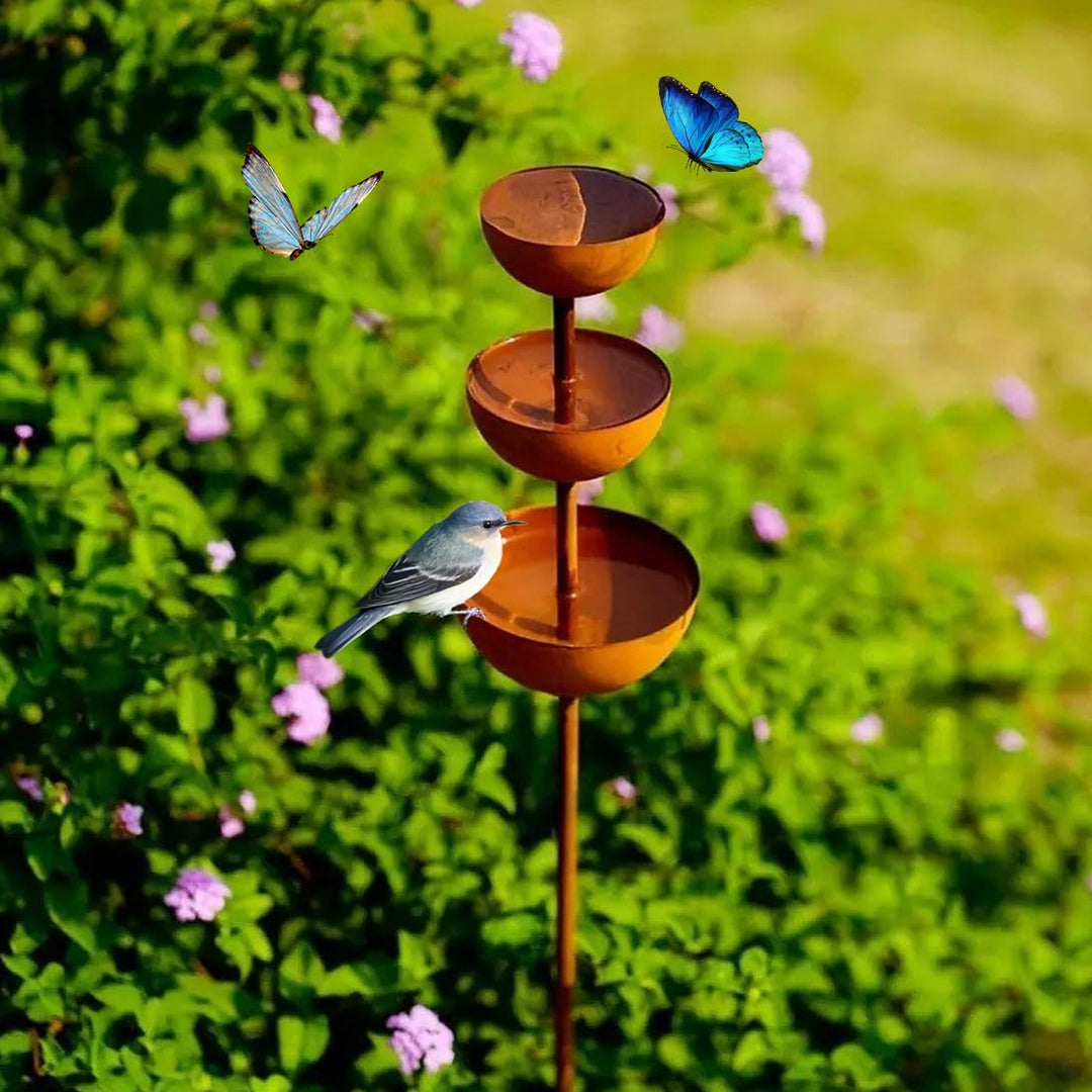 Regenfänger Gartenstecker Rost, Insektentränke Garten, Metall Gartendeko für Draussen, Gartenstecker