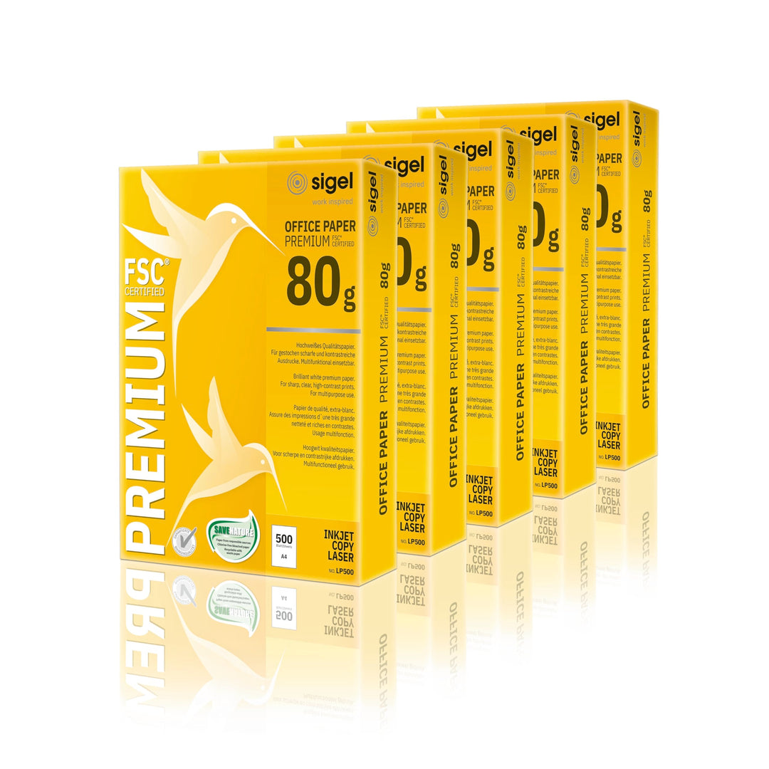 SIGEL LP500 Premium Kopierpapier Laserpapier A4, 80 g, 5 x 500 Blatt, weiss, 5 x 500 Blatt