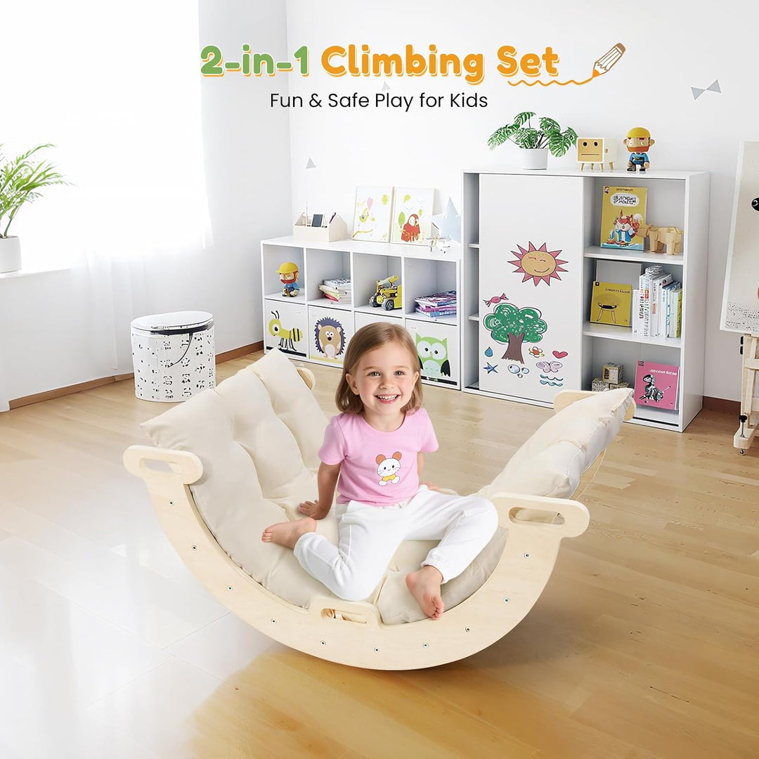 klettergerüst Indoor,Holzkletterbogen mit Weichem Kissen,Indoor Klettergerüst für Kinder ab 3 Jahre,