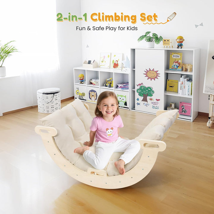 klettergerüst Indoor,Holzkletterbogen mit Weichem Kissen,Indoor Klettergerüst für Kinder ab 3 Jahre,