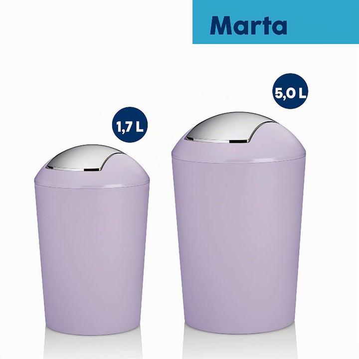 kela Schwingdeckeleimer violett, Kosmetikeimer 5l mit Schwingdeckel, Kunststoff, MARTA, Mülleimer Ba