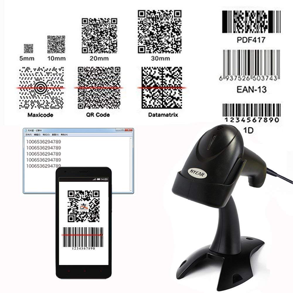 NYEAR Handheld verdrahteter USB-Barcode-Scanner, 1D und 2D Handheld Inventar Barcode-Leser mit autom